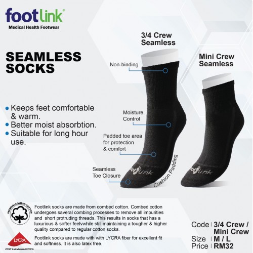 Seamless Cotton Socks (3/4 Crew) - Diabetic Socks For Men & Women Seamless Cotton Socks (3/4 Crew) - Diabetic Socks For Men & Women